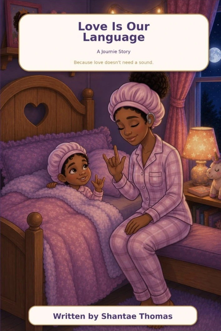 Love Is Our Language children’s book cover showing a mother and daughter signing together at bedtime