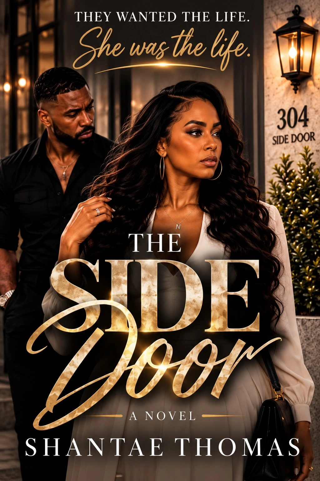 The Side Door official cover featuring Nia in front of Marcus at the 304 Side Door, with gold lettering